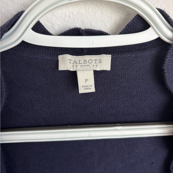 Talbots Scalloped Navy Open Cardigan 100% Cotton Size Petite XS Great condition - Picture 2 of 4